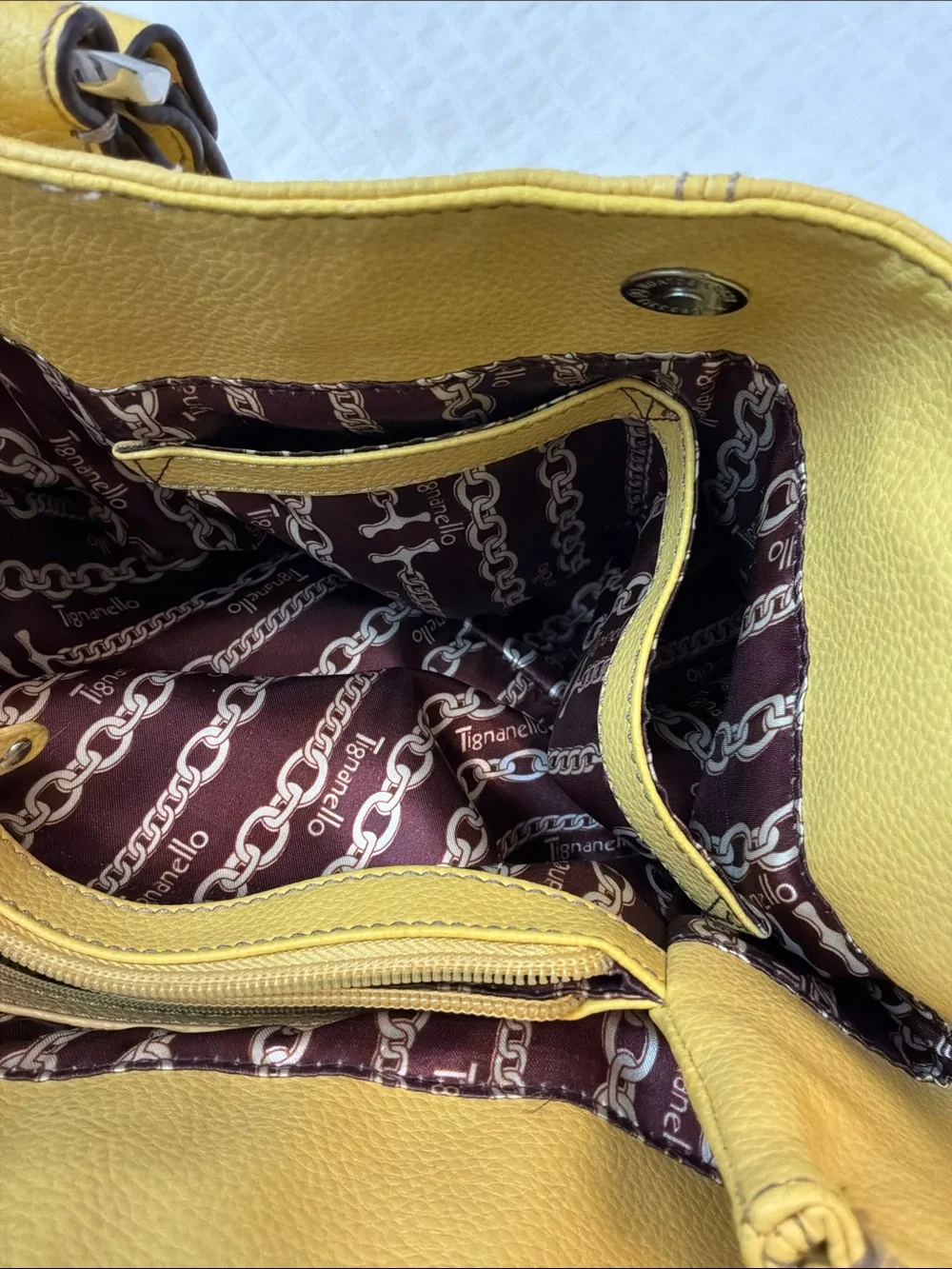 Tignanello Yellow Leather Hand Bag
